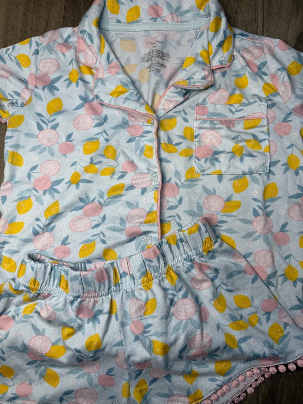 Tahari Girls Lemon Print Pajama Set in Yellow, Pink & Blue